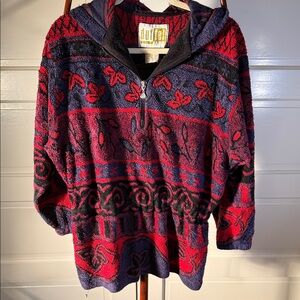 Vintage Duffel Outdoor Tribal Print Fleece Pullover Hoodie 90s Gorpcore